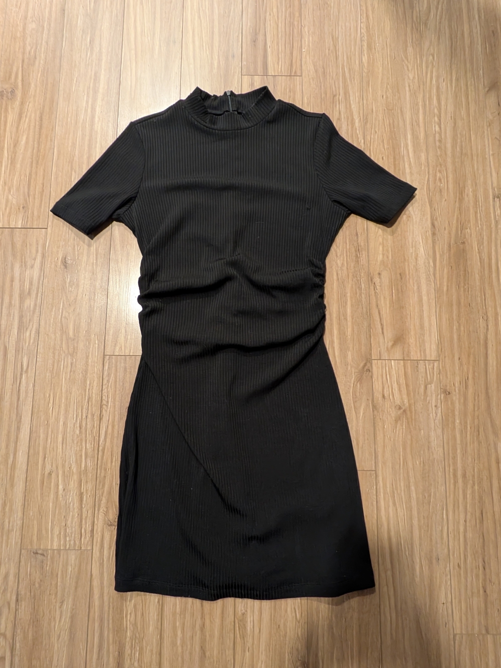 Dynamite Black Ribbed Short Sleeve Mock Neck Dress